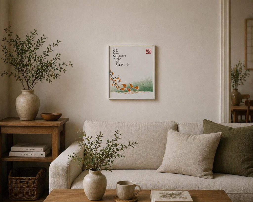 Korean Spring Wall Art | Blossom Calligraphy Print | Minimal Floral Decor | Korean Poem Art | Aesthetic Spring Home Decor | 8x10 Frame