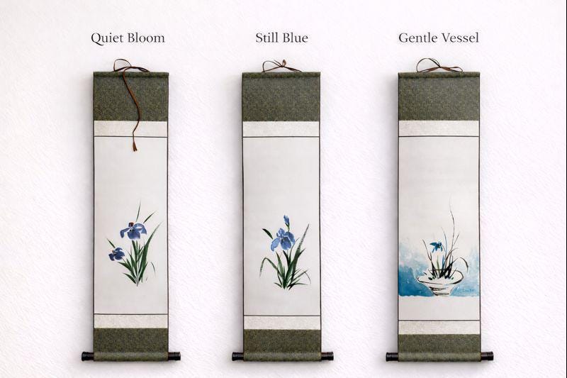 Asian Hanging Scroll Wall Art | Floral Ink Painting Artwork