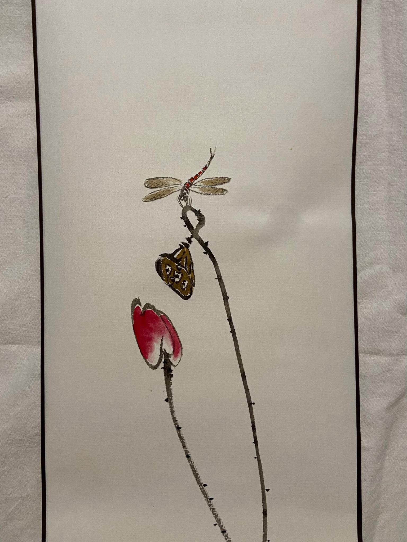 Traditional Korean Hanging Scroll Set | Lotus | Moonlit |Cricket | Pond | Little Birds | Hand-Painted Asian Wall Art | Minimal Home Decor