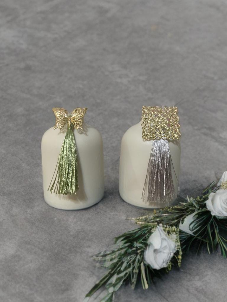 Mini White Ceramic Vase Set: Korean Table Decor with Tassels