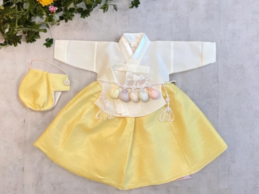 Girl K Hanbok Rental | Yellow & Ivory Dol Hanbok Set | Korean Baby Girl Doljanchi Outfit | 1st Birthday Korean Dress | Size 1