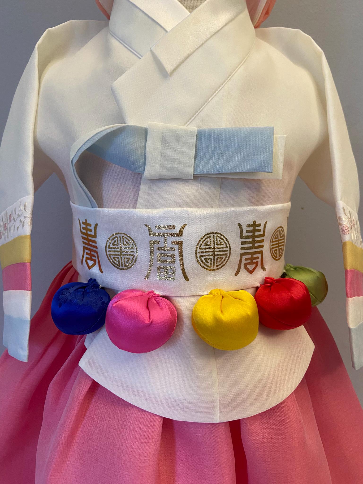 Girl M Hanbok Rental | Pink & Ivory Dol Hanbok | Korean Baby Girl 1st Birthday Outfit | Traditional Doljanchi Korean Dress | Size 1