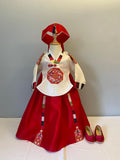 Girl S Hanbok Rental | Red & Ivory 1st Birthday Hanbok | Korean Baby Girl Dol Outfit | Traditional Royal Style Hanbo | Dohl Sign | Size 2