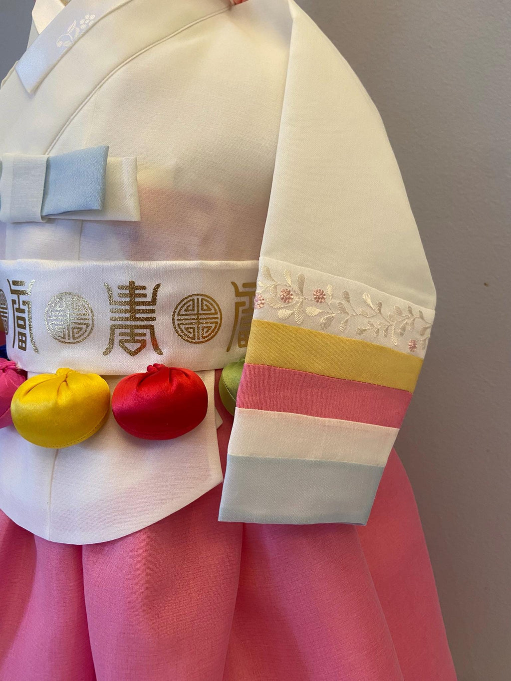 Girl M Hanbok Rental | Pink & Ivory Dol Hanbok | Korean Baby Girl 1st Birthday Outfit | Traditional Doljanchi Korean Dress | Size 1
