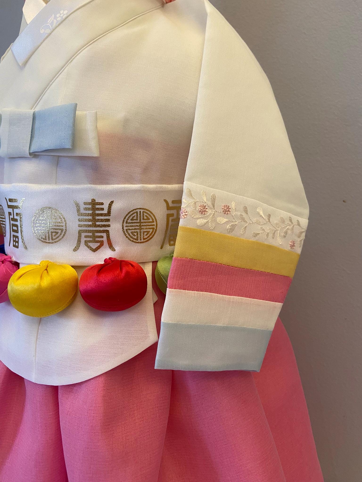 Girl M Hanbok Rental | Pink & Ivory Dol Hanbok | Korean Baby Girl 1st Birthday Outfit | Traditional Doljanchi Korean Dress | Size 1