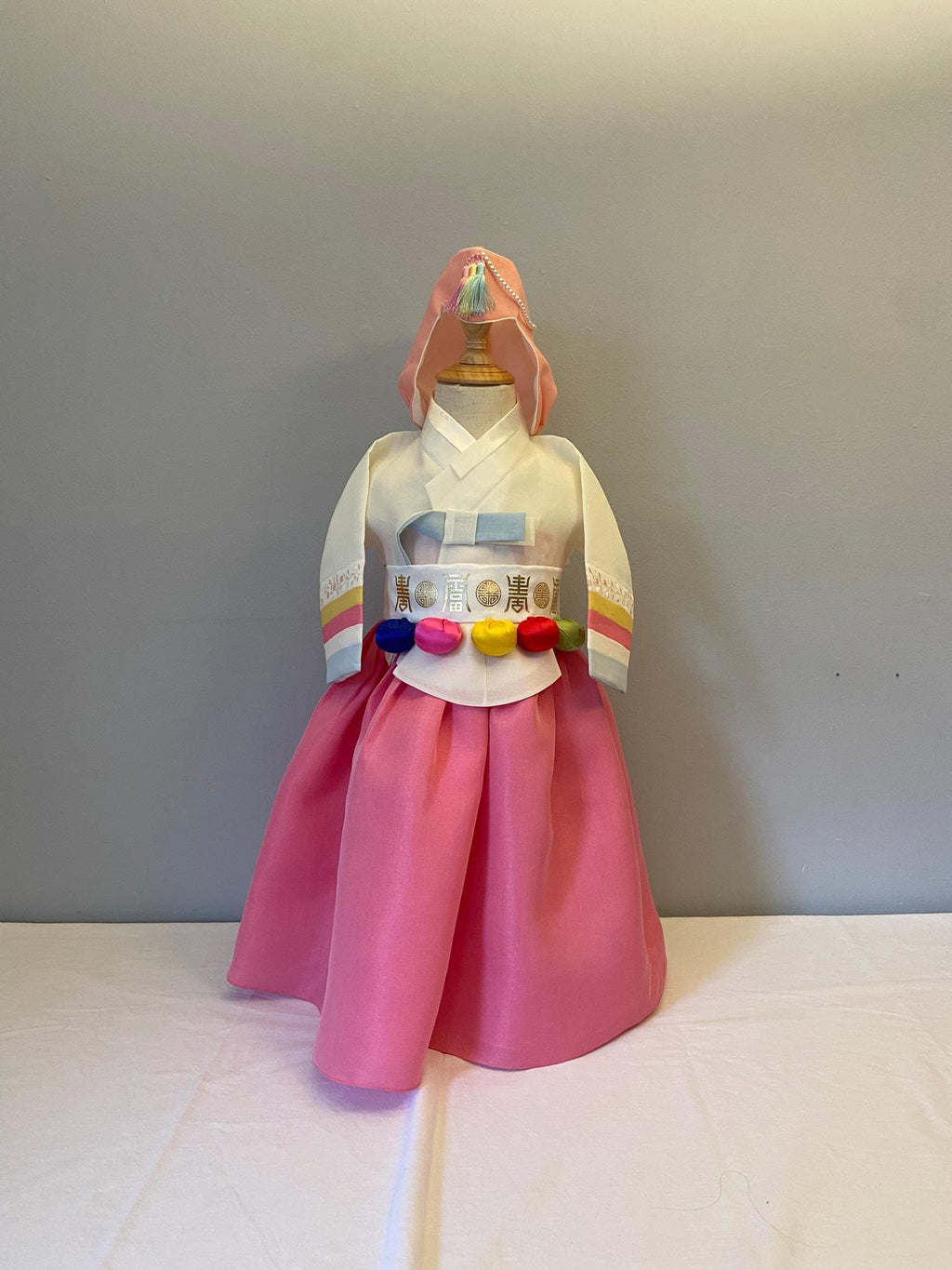 Girl M Hanbok Rental | Pink & Ivory Dol Hanbok | Korean Baby Girl 1st Birthday Outfit | Traditional Doljanchi Korean Dress | Size 1