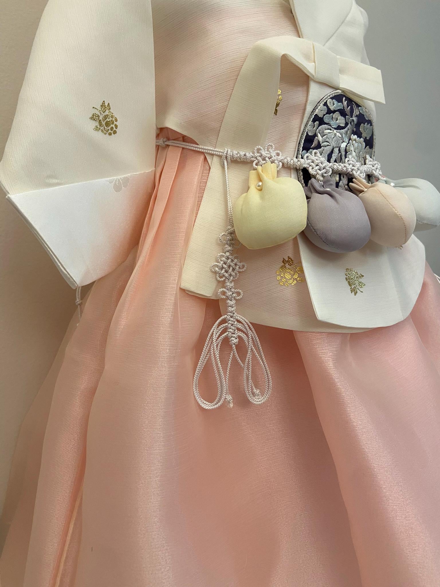 Girl O Hanbok Rental | Ivory & Blush Pink Korean First Birthday Dress | Elegant Doljanchi Outfit | Dohl Party Name Sign | Size 1