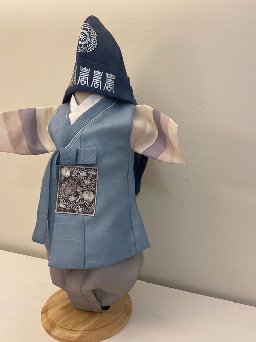 Boy D Hanbok Rental | Sky Blue Korean Traditional Baekil Hanbok | 100 Day Baby Outfit | 백일 한복 대여 | Korean Baby Photoshoot | Size 0