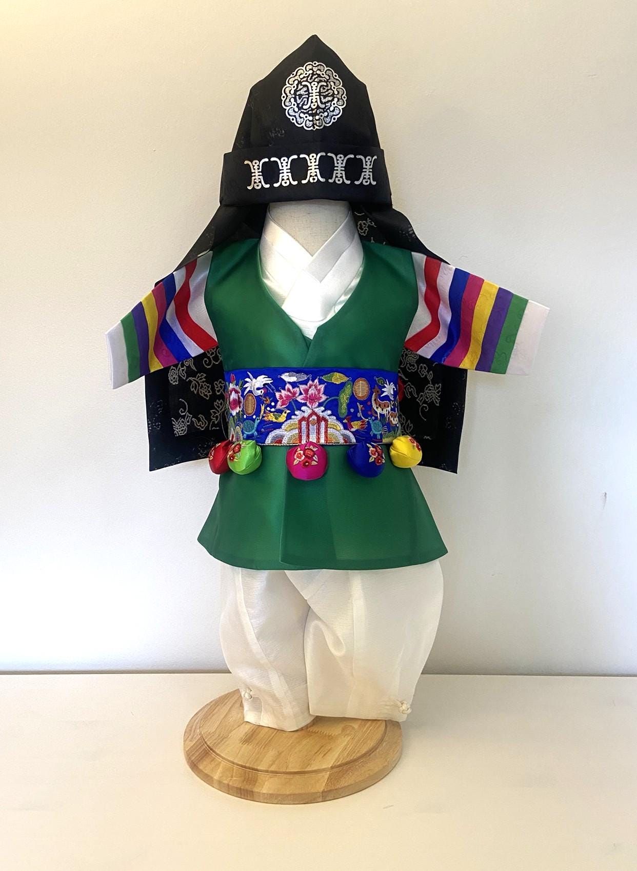 Boy H Hanbok Rental | Traditional Green Hanbok Set | Saekdong Sleeve Hanbok | Traditional Korean 100 Days Celebration Outfit | Size 0