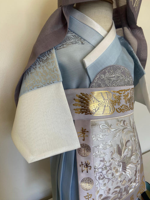 Boy L Hanbok Rental | Premium Light Blue First Birthday Outfit | Luxury Doljanchi Hanbok Set with Shoes | Traditional Korean Baby Outfit