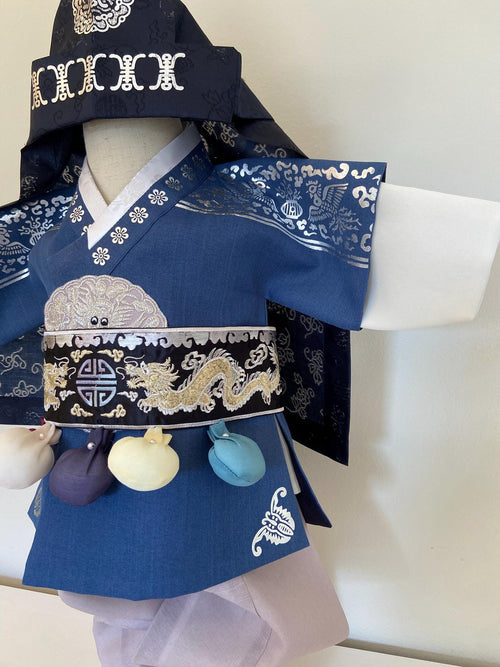 Boy B Hanbok Rental | Blue 100 Days Hanbok | Korean Baby Boy Baekil Outfit | Traditional Korean 100 Days Celebration Outfit | Size 0
