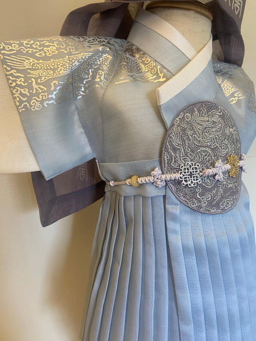 Boy E Hanbok Rental | Light Blue Traditional Baby Outfit | Baby Boy Hanbok | Traditional Korean 100 Days Celebration Outfit | Size 0