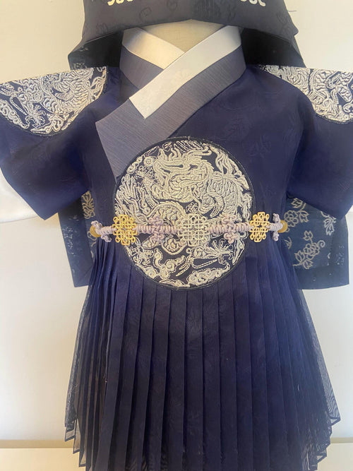 Boy F Hanbok Rental | Navy Traditional Baby Outfit | Boy Beakil Hanbok | Traditional Korean 100 Days Celebration Outfit | Size 0