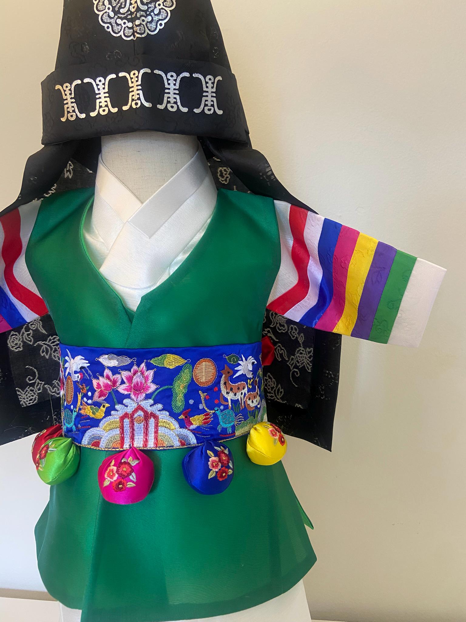 Boy H Hanbok Rental | Traditional Green Hanbok Set | Saekdong Sleeve Hanbok | Traditional Korean 100 Days Celebration Outfit | Size 0