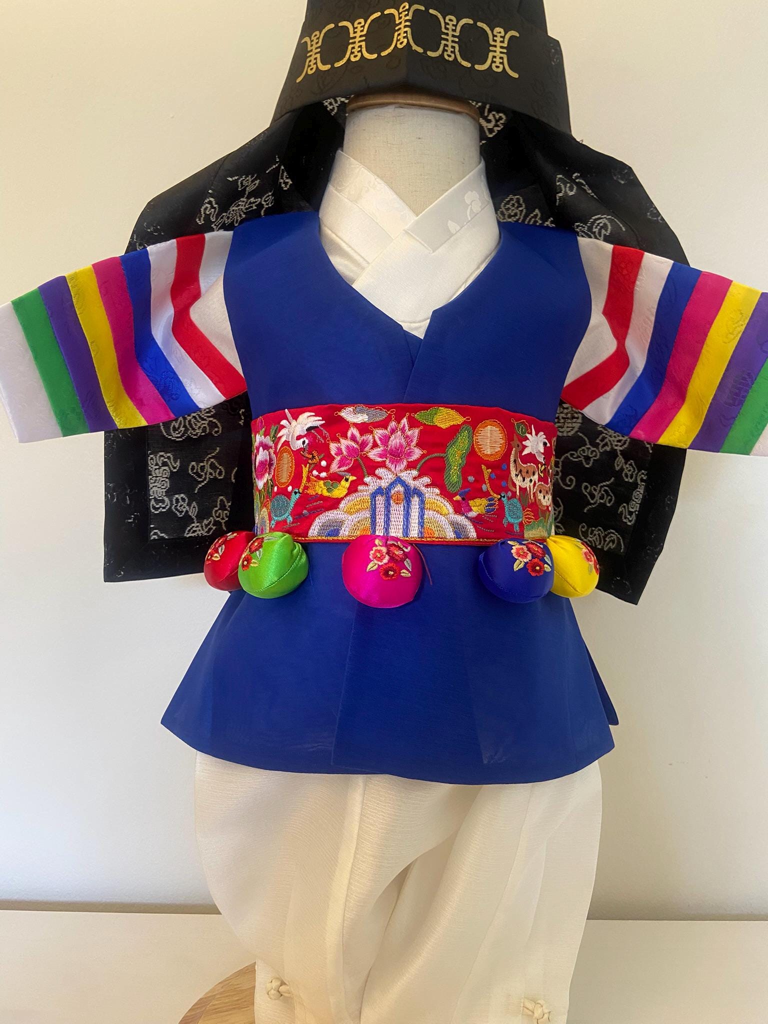 Boy I Hanbok Rental | Blue Saekdong Sleeve Hanbok | Baekil Hanbok | Size 0