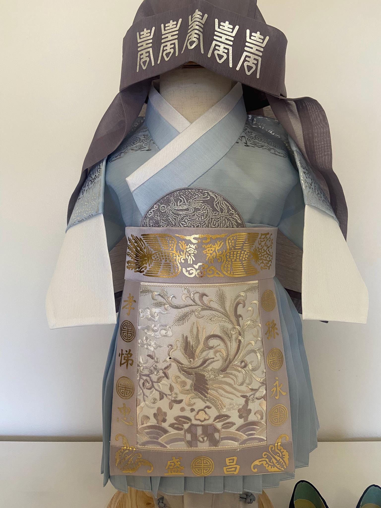 Boy L Hanbok Rental | Premium Light Blue First Birthday Outfit | Luxury Doljanchi Hanbok Set with Shoes | Traditional Korean Baby Outfit