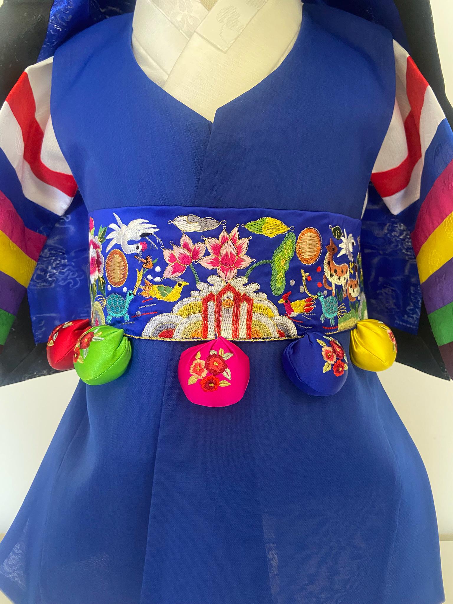 Boy U Hanbok Rental | Blue Hanbok with Hogeon Hat | First Birthday Outfit | Saekdong Sleeve Hanbok | Doljanchi Outfit Set | Size 1