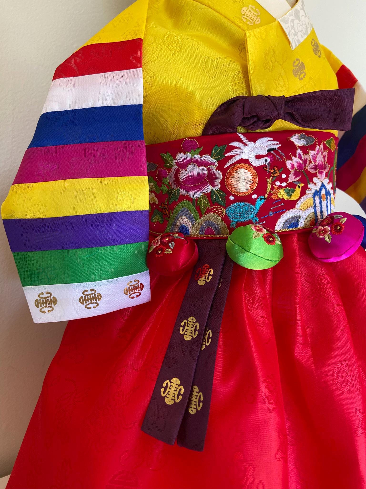 Girl G Hanbok Rental | Traditional Red & Yellow Korean 100 Days Hanbok| Saekdong Korean Baby Outfit | 백일한복 | Size 100