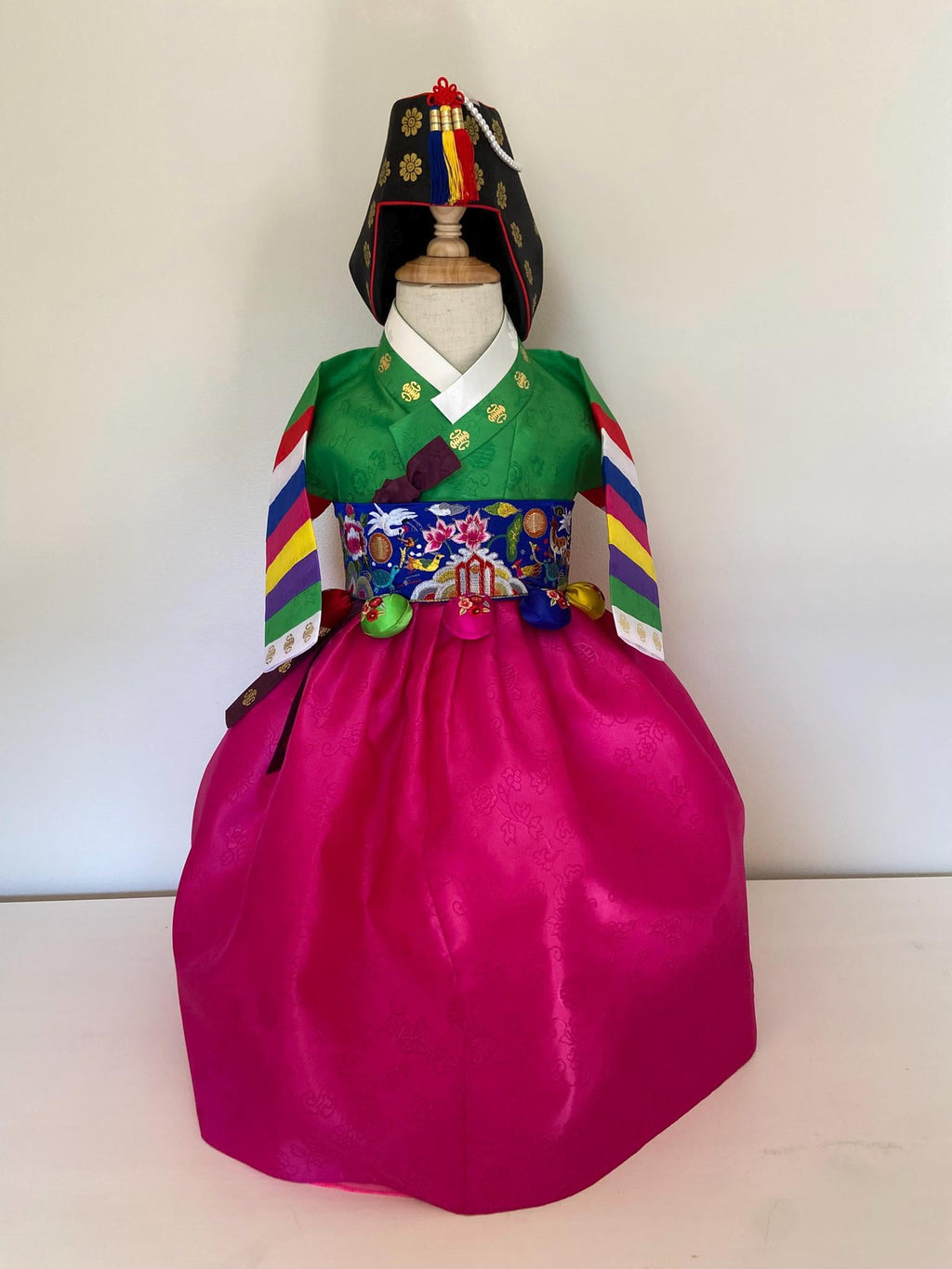 Girl Q Hanbok Rental | Green & Hot Pink Korean First Birthday Hanbok | Saekdong Doljanchi Outfit | Baby Hanbok | Dohl Sign Banner | Size 1