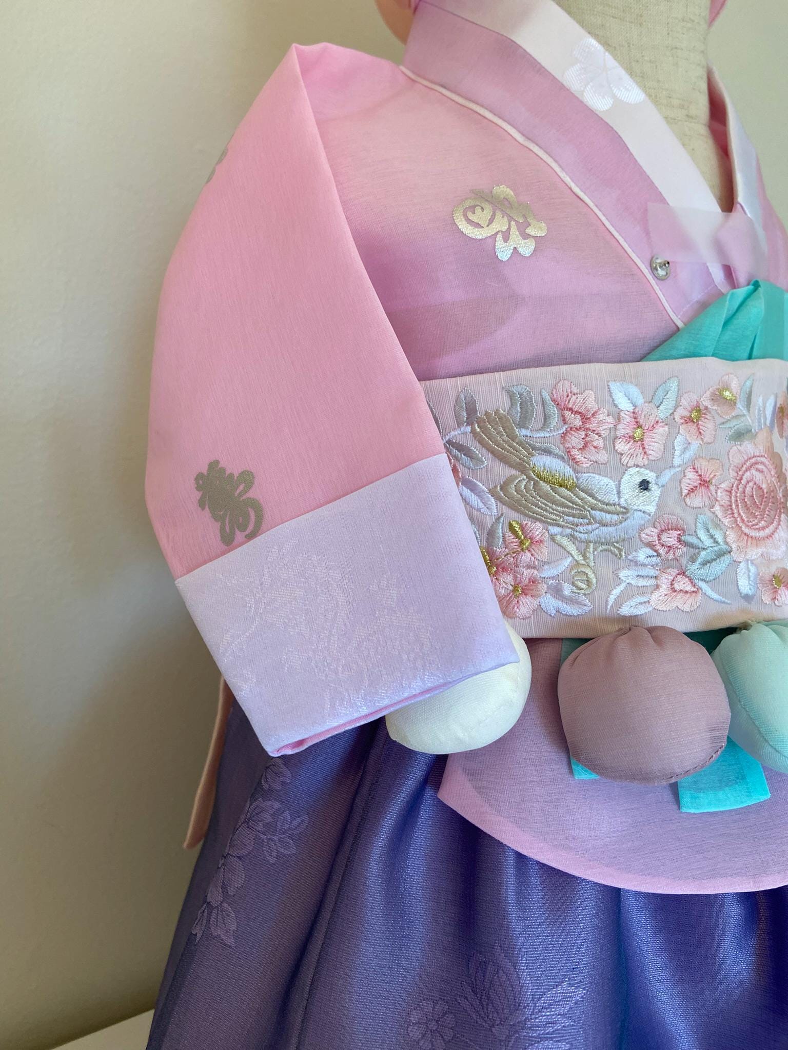 Girl F Hanbok Rental | Pink & Lavender Korean 100 Days Hanbok | Traditional Korean Baby Outfit | Pastel Hanbok Rental | Size 100