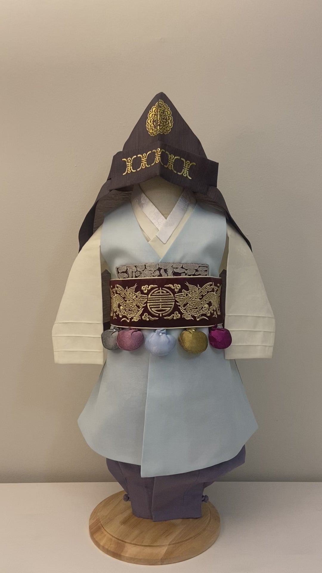 Boy J Hanbok Rental | Korean Dol Hanbok for Boy | Sky Blue Traditional First Birthday Outfit | Premium Gold Embroidery | Size 1